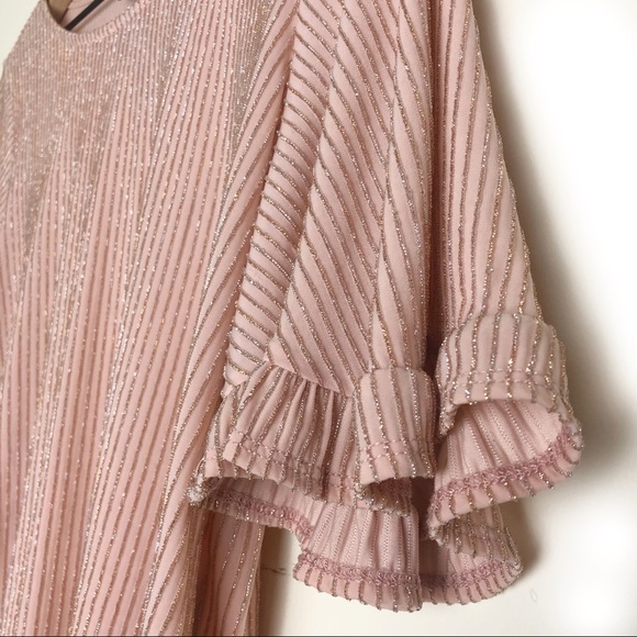 NWT Anthro W5 Metallic Pink Ruffle Sleeve Top - Picture 6 of 8